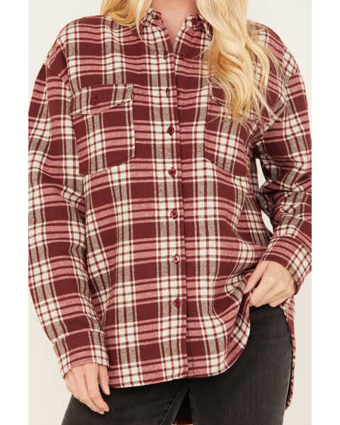 Image #3 - Cleo + Wolf Women's Plaid Print Long Sleeve Button-Down Oversized Shacket, Ruby, hi-res