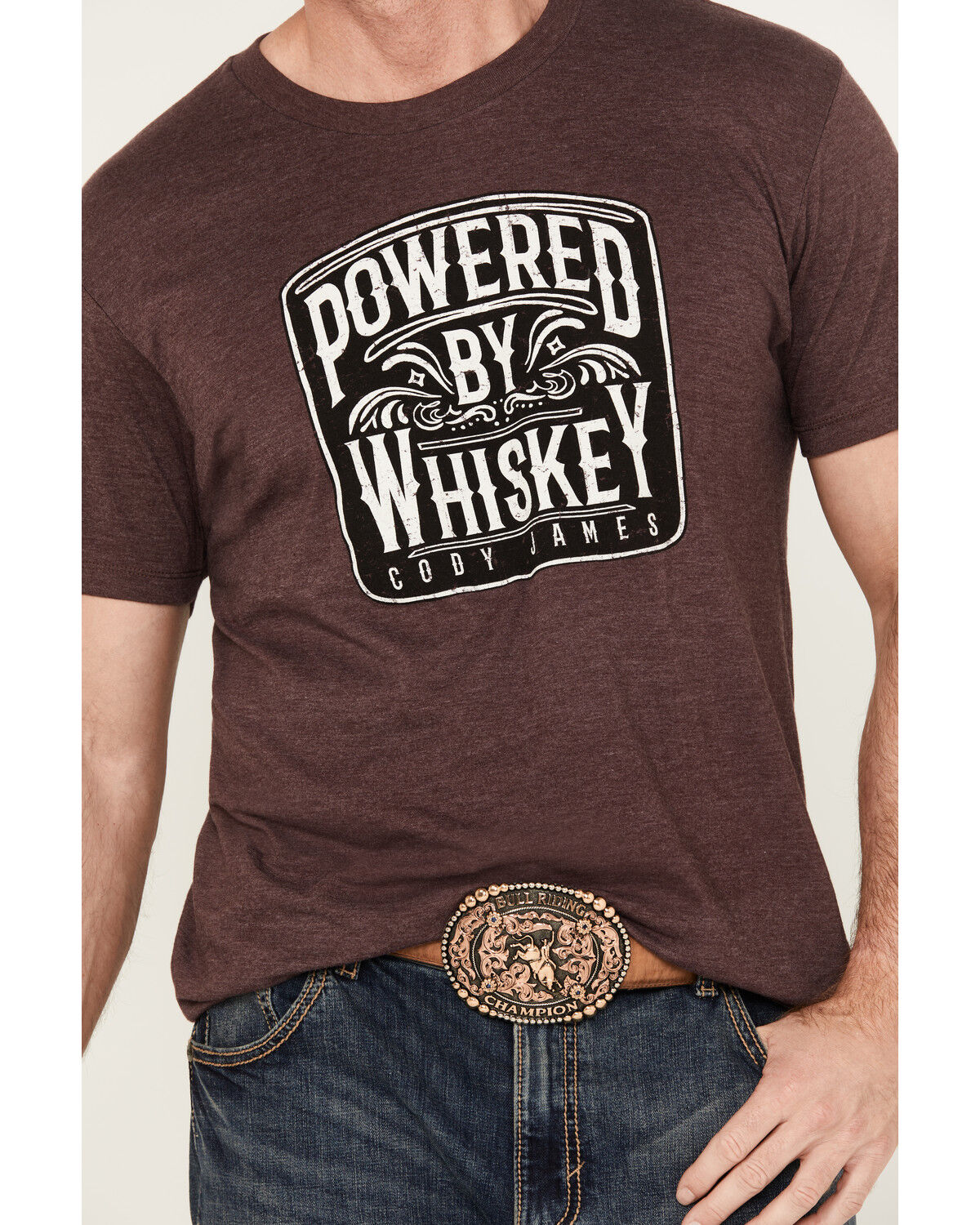 Image #3 - Cody James Men's Powered By Whiskey Short Sleeve Graphic T-Shirt, Burgundy, hi-res
