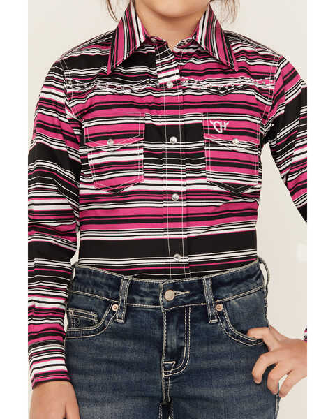 Image #3 - Cowgirl Hardware Girls' Beach Serape Striped Long Sleeve Snap Western Shirt , Hot Pink, hi-res