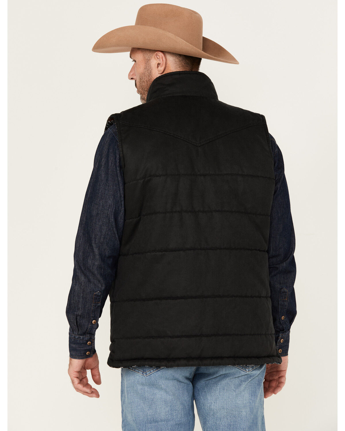 Image #4 - Cody James Men's Quilted Oil Skin Snap Vest, Black, hi-res
