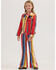Image #1 - Wrangler X Lainey Wilson Girls' Rodeo Striped Bell Bottom Stretch Flare Jeans, Red, hi-res