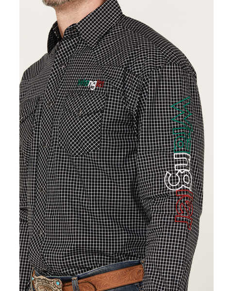 Image #3 - Wrangler Men's Mexico Checkered Long Sleeve Snap Western Shirt, Black, hi-res