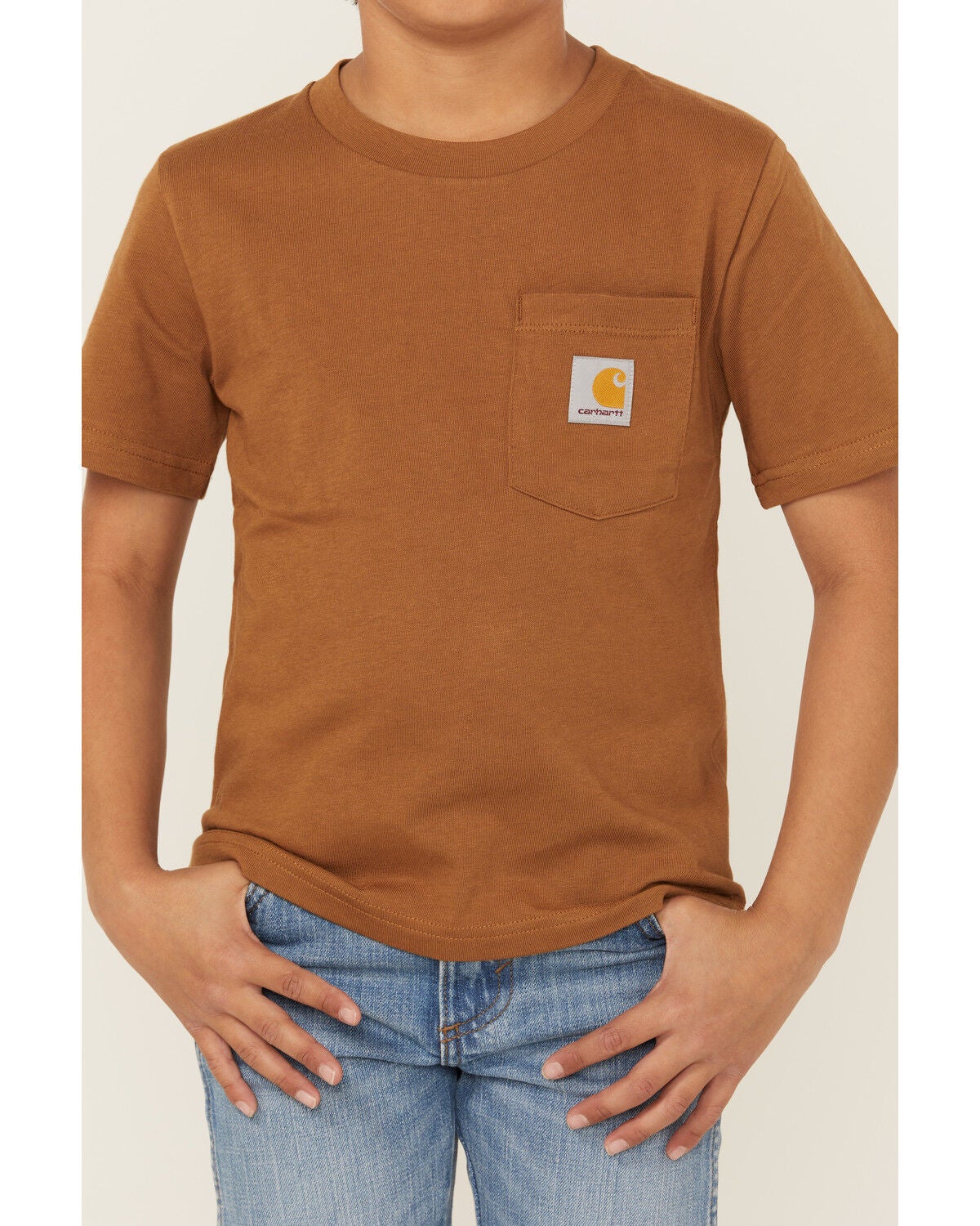 Image #3 - Carhartt Boys' Solid Short Sleeve Pocket T-Shirt, Brown, hi-res