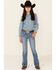 Image #1 - Shyanne Little Girls' Medium Wash Chevron Stitch Pocket Bootcut Jeans, Blue, hi-res