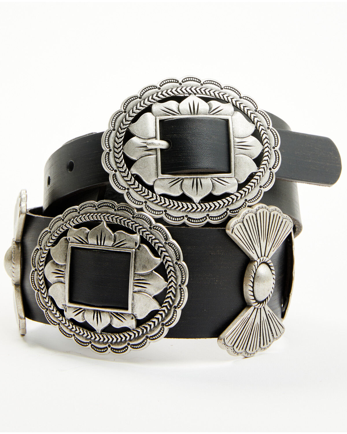 Image #3 - Wonderwest Women's Cassadee Big Concho Leather Belt, Black, hi-res