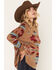 Image #2 - Cotton & Rye Women's Southwestern Print Round Bottom Sweater, Tan, hi-res