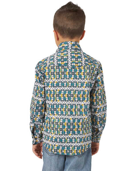 Image #2 - Wrangler 20X Boys' Advanced Comfort Southwestern Print Long Sleeve Western Shirt , Teal, hi-res