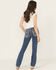 Image #1 - Miss Me Women's Dark Wash Mid Rise Pleather Border Flap Pocket Bootcut Stretch Denim Jeans, Dark Wash, hi-res