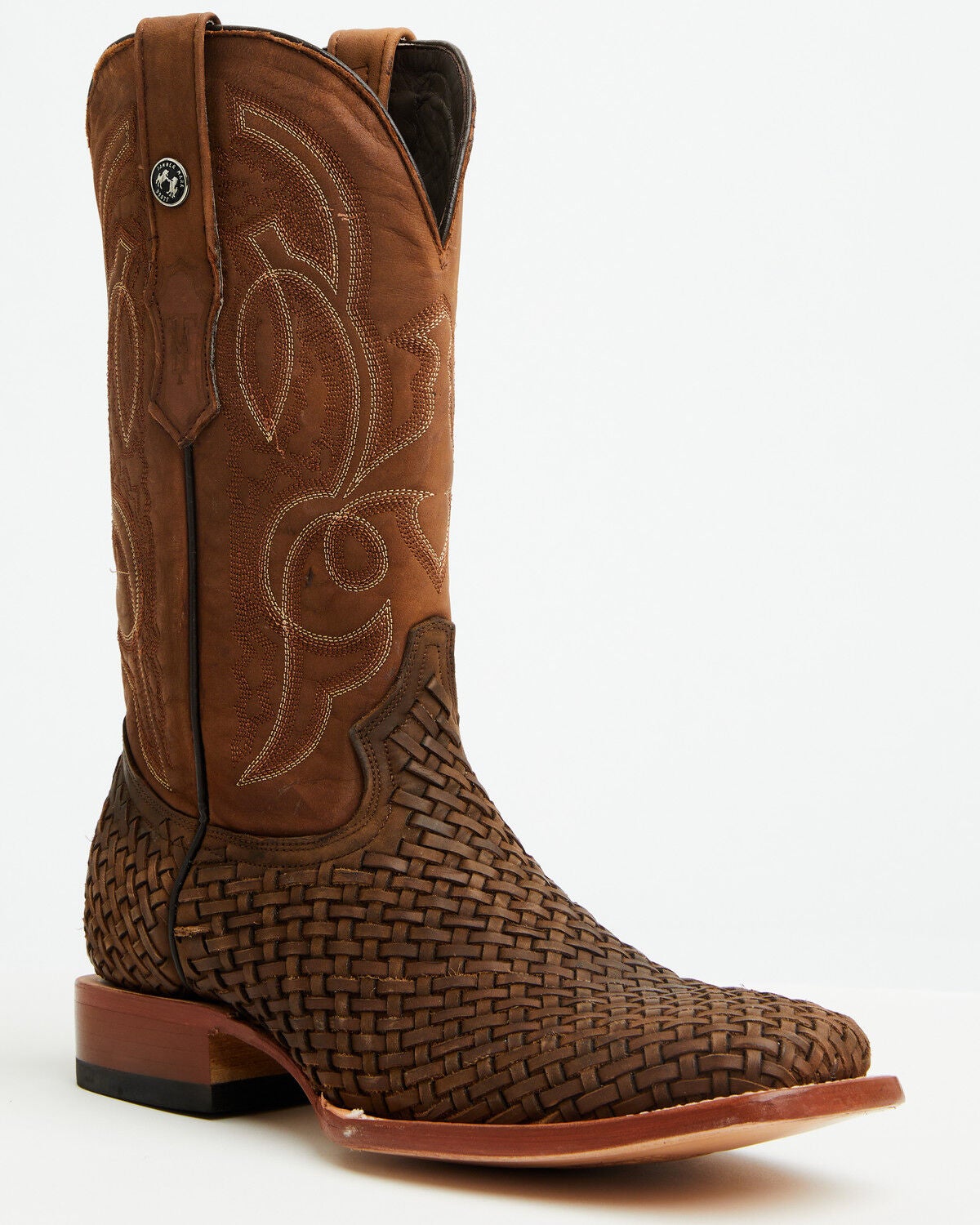 Tanner Mark Men's Basketweave Western Boots - Broad Square Toe, Honey, hi-res