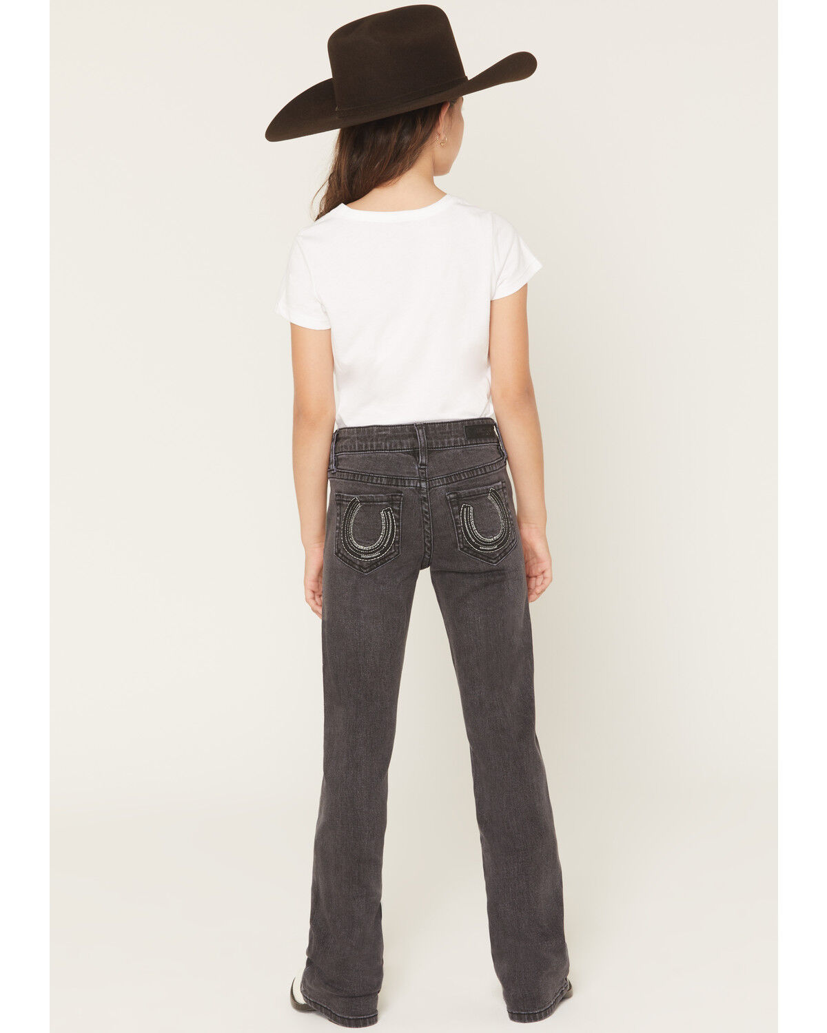 Image #1 - Rock & Roll Denim Girls Horseshoe Embroidered Bootcut Stretch Denim Jeans, Black, hi-res