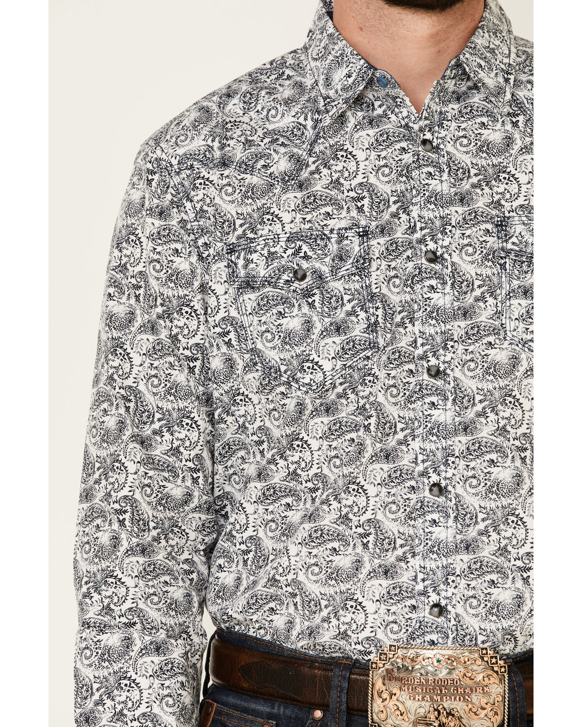 Image #3 - Moonshine Spirit Men's Ricochet Paisley Print Long Sleeve Snap Western Shirt, White, hi-res