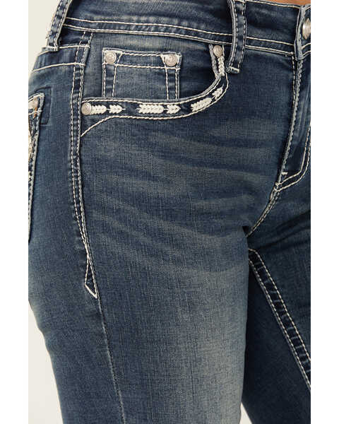 Image #4 - Grace in LA Women's Dark Wash Mid Rise Diamond Embroidered Pocket Stretch Bootcut Jeans , Dark Wash, hi-res