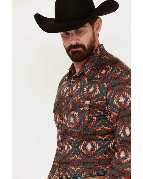 Image #2 - Rock & Roll Denim Men's Southwestern Print Long Sleeve Pearl Snap Stretch Western Shirt, Dark Grey, hi-res