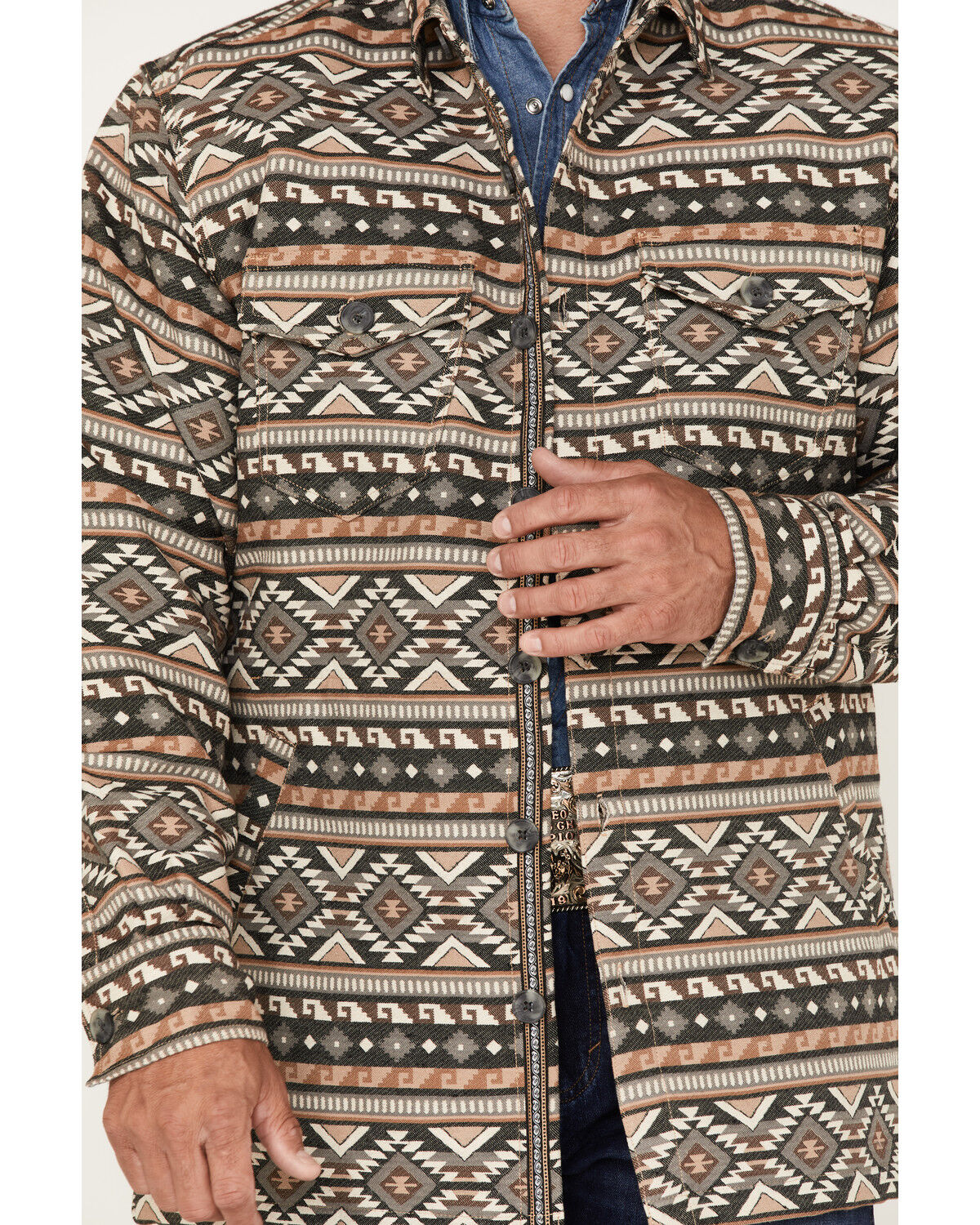 Image #3 - Scully Men's Southwestern Stripe Print Jacquard Shacket, Tan, hi-res