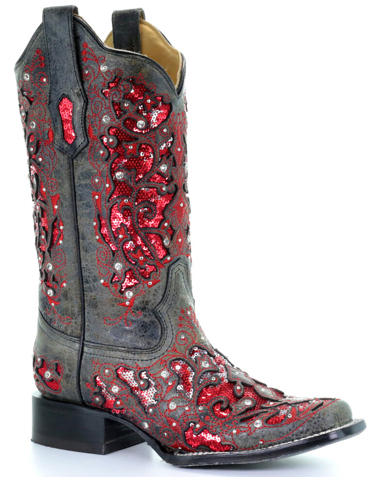 Corral Women's Sequin Inlay Western Boots - Square Toe, Black, hi-res