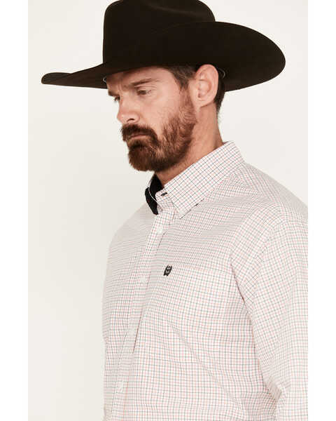 Image #2 - Cinch Men's Checkered Print Long Sleeve Button Down Shirt, White, hi-res