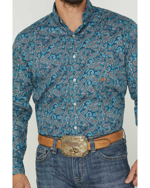 Image #3 - Roper Men's Autumn Sky Paisley Print Long Sleeve Button Down Shirt, Blue, hi-res