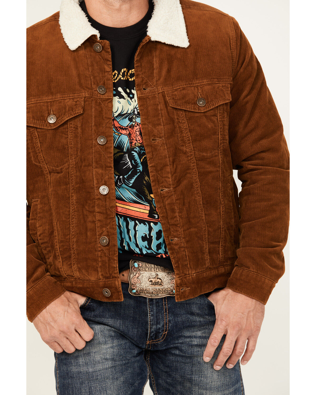 Image #3 - Cody James Men's Roscoe Corduroy Sherpa Lined Trucker Jacket, Brown, hi-res