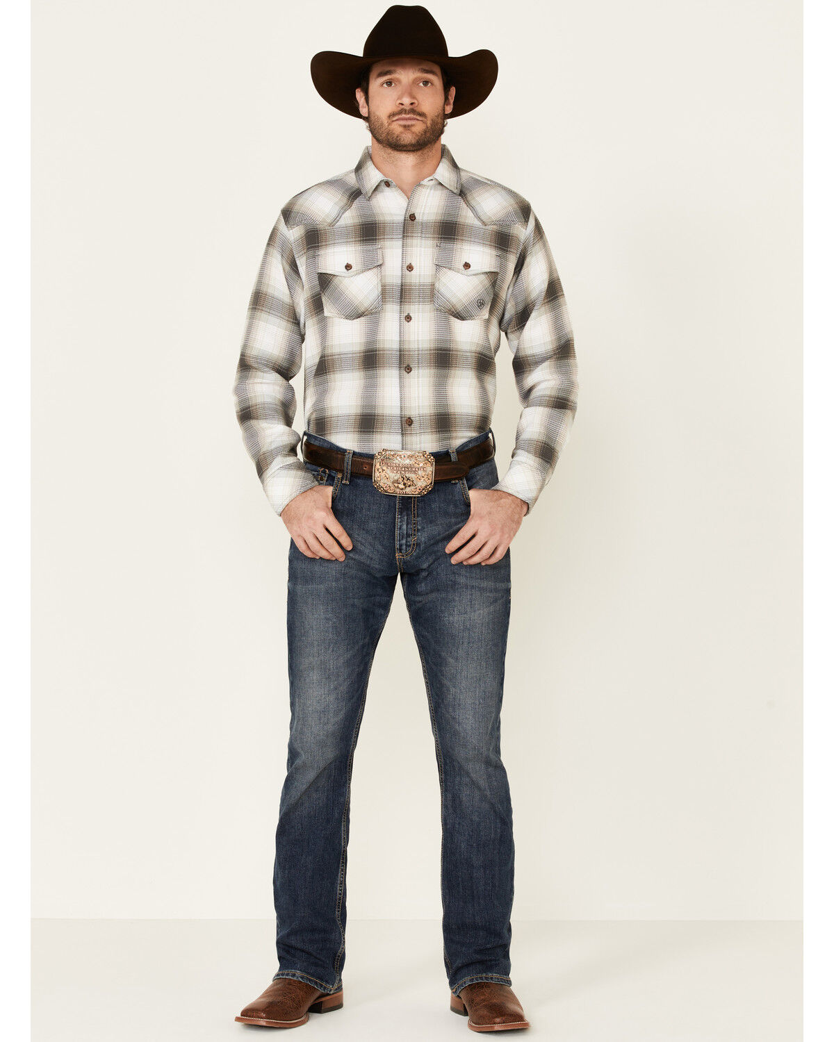 Image #2 - Ariat Men's Hickory Retro Large Plaid Thermal Long Sleeve Button Down Western Shirt, Tan, hi-res