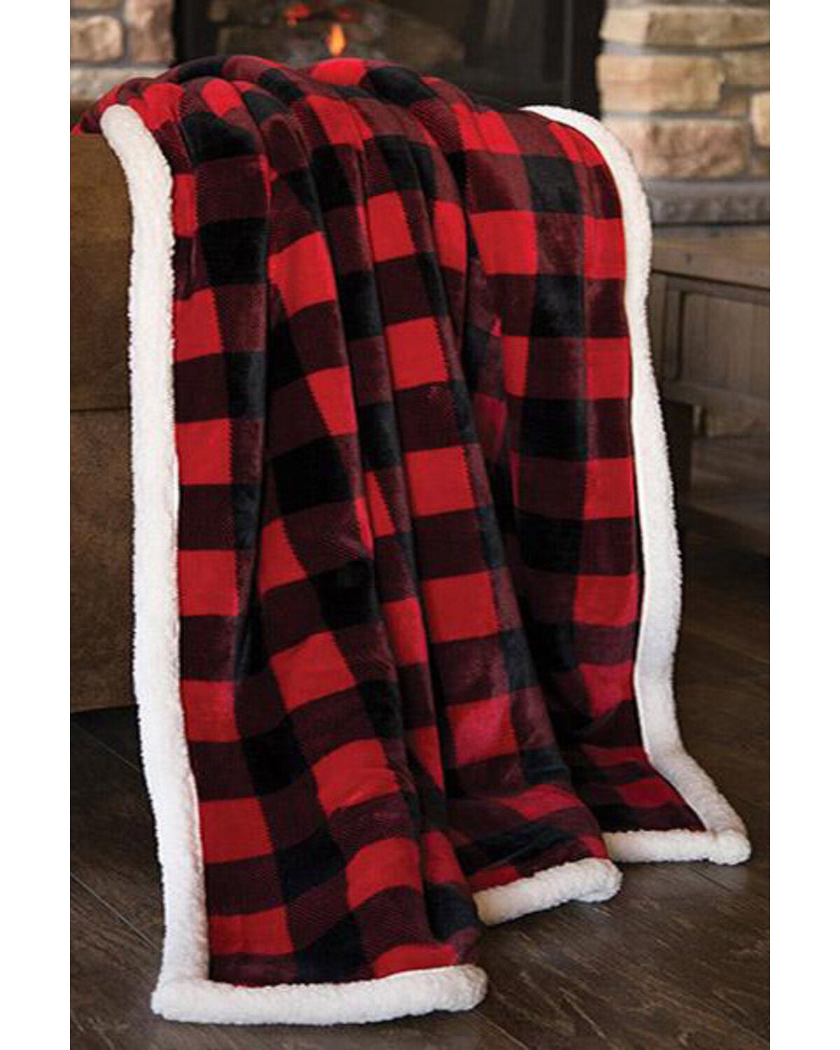 Carstens Home Lumberjack Plaid Sherpa Throw Blanket, Red, hi-res