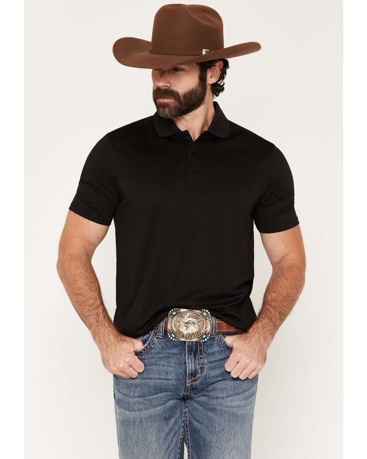 Image #1 - RANK 45&reg; Men's Wayne Solid Short Sleeve Button-Down Polo, Black, hi-res