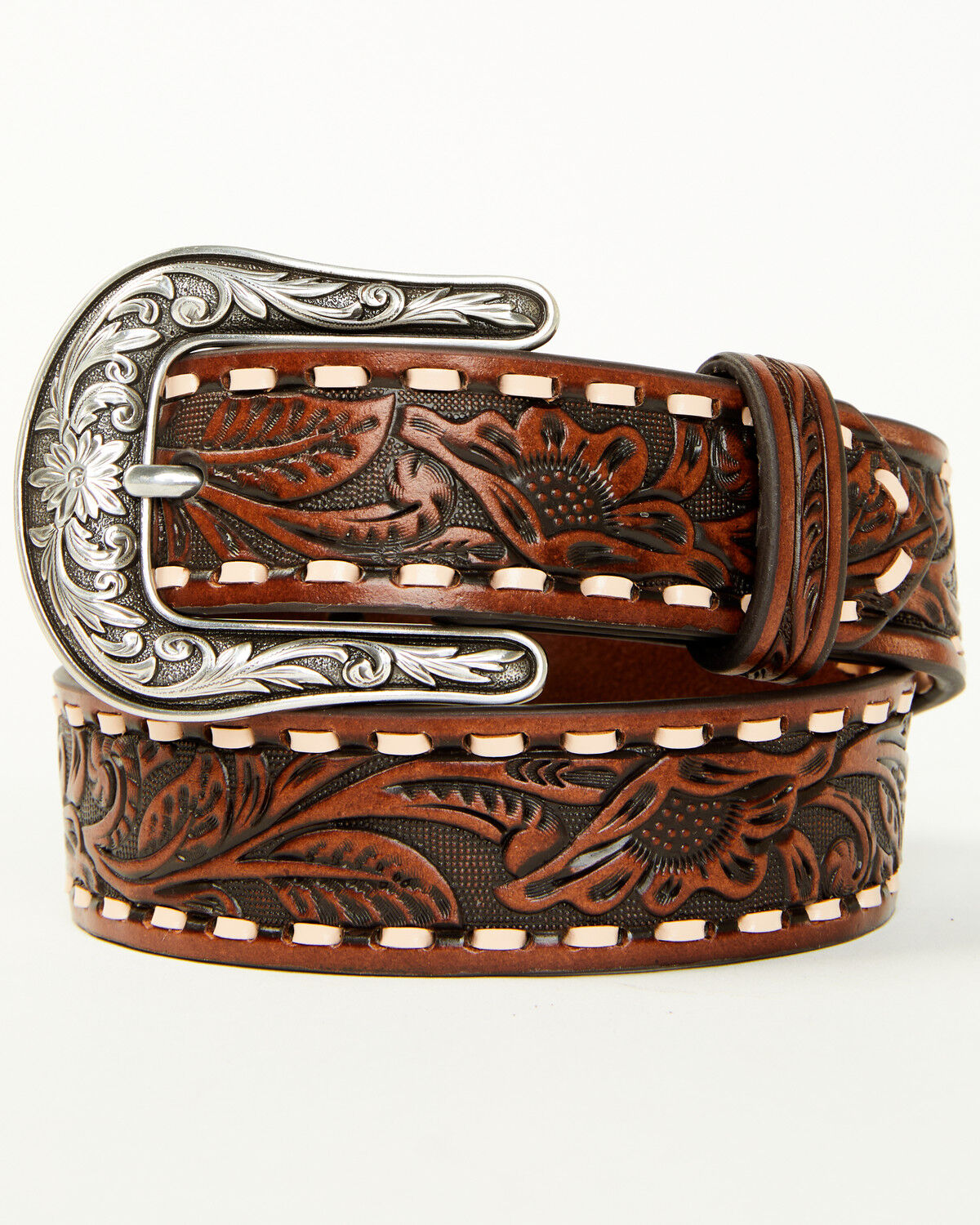 Image #1 - Shyanne Girls' Floral Tooled Belt, Brown, hi-res