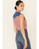 Panhandle Women's Small Gingham Chambray Yoke Sleeveless Snap Western Shirt, Red/white/blue, hi-res