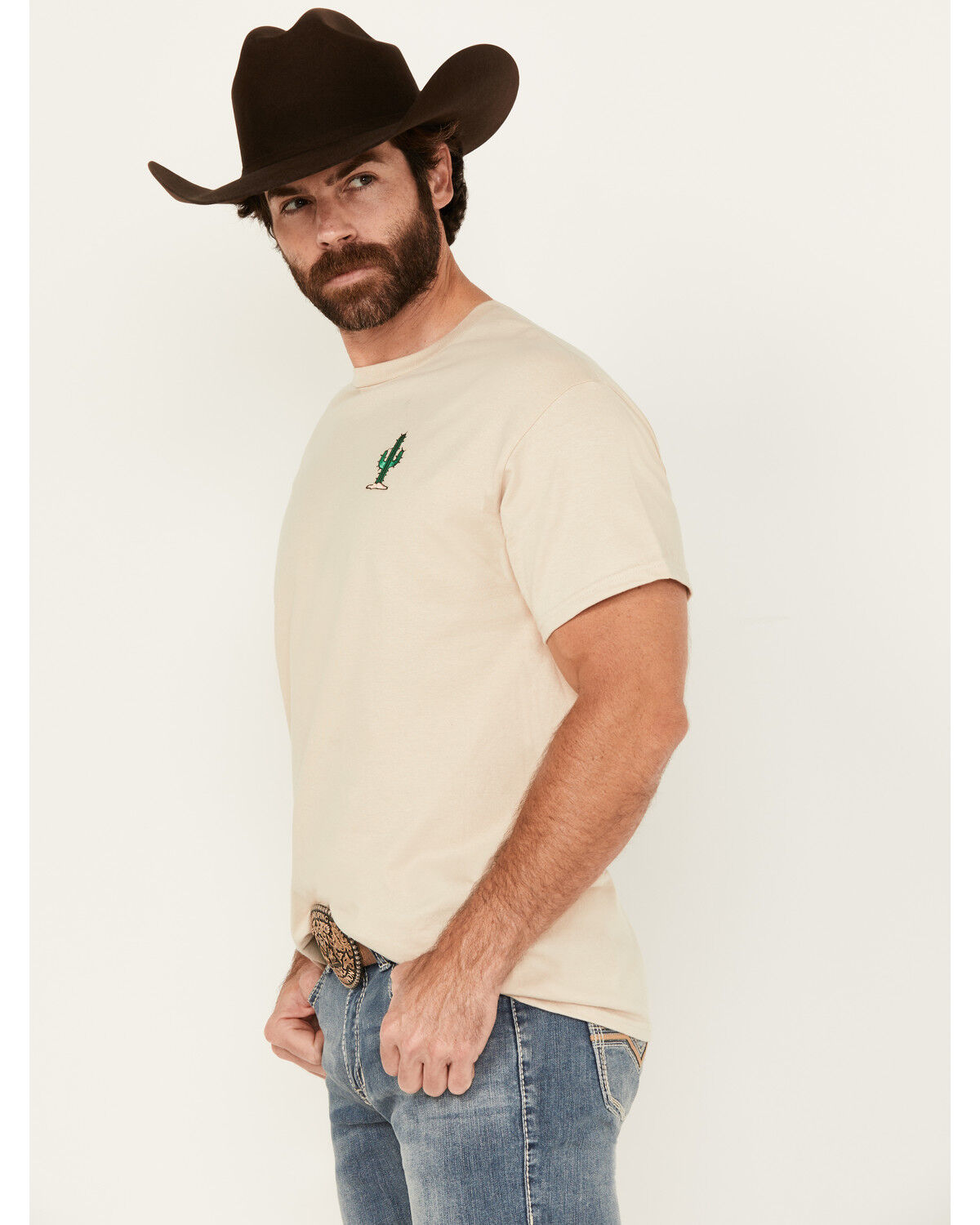 Image #2 - Riot Society Men's Embroidered Cactus Short Sleeve T-Shirt, Cream, hi-res