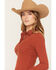 Image #2 - Shyanne Women's Contrast Cuff Collar Long Sleeve Top, Saddle, hi-res