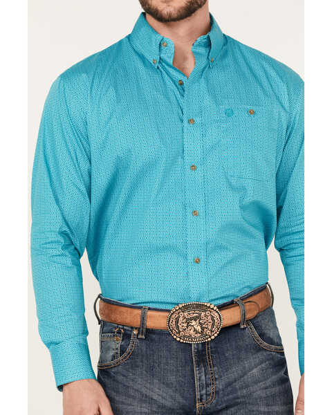 Image #3 - George Strait by Wrangler Men's Geo Print Long Sleeve Button-Down Western Shirt - Tall , Turquoise, hi-res