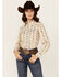 Image #1 - Roper Women's Floral Striped Long Sleeve Snap Western Shirt, Cream, hi-res