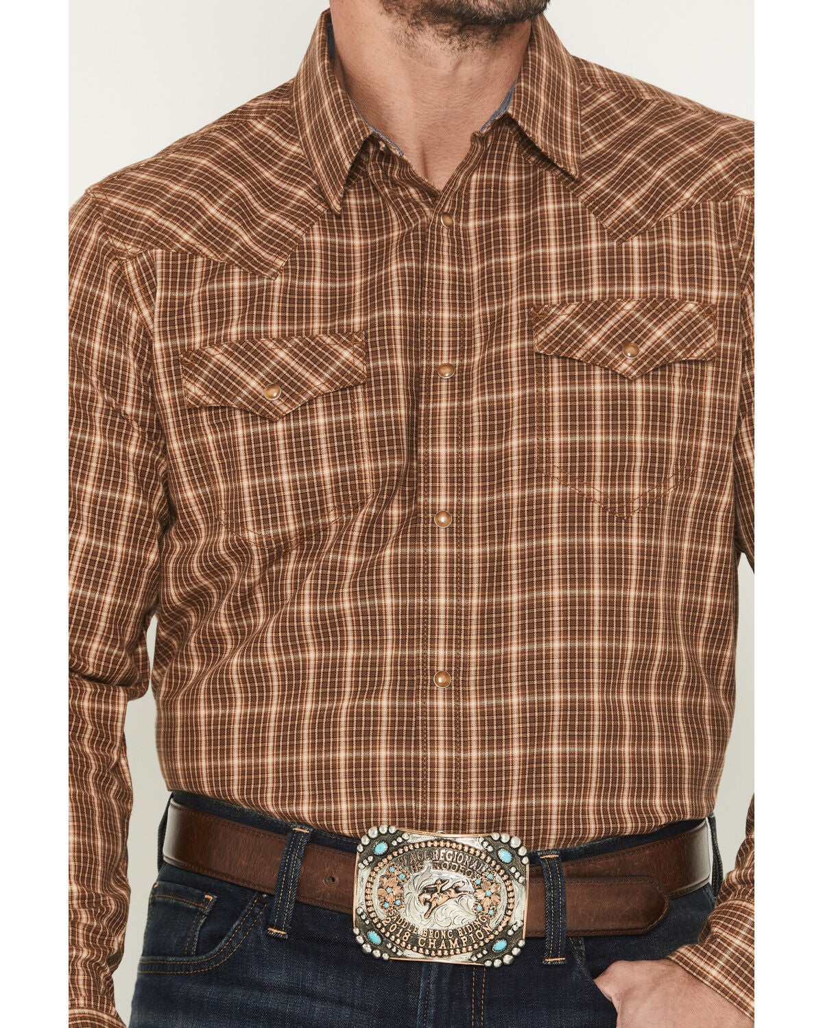 Image #3 - Cody James Men's Iron Oak Ranch Plaid Print Long Sleeve Snap Western Shirt, Lt Brown, hi-res