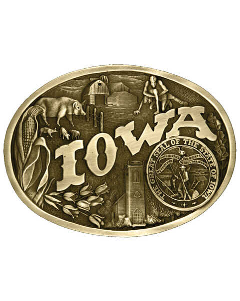 Image #1 - Montana Silversmiths Iowa State Heritage Attitude Belt Buckle, Gold, hi-res