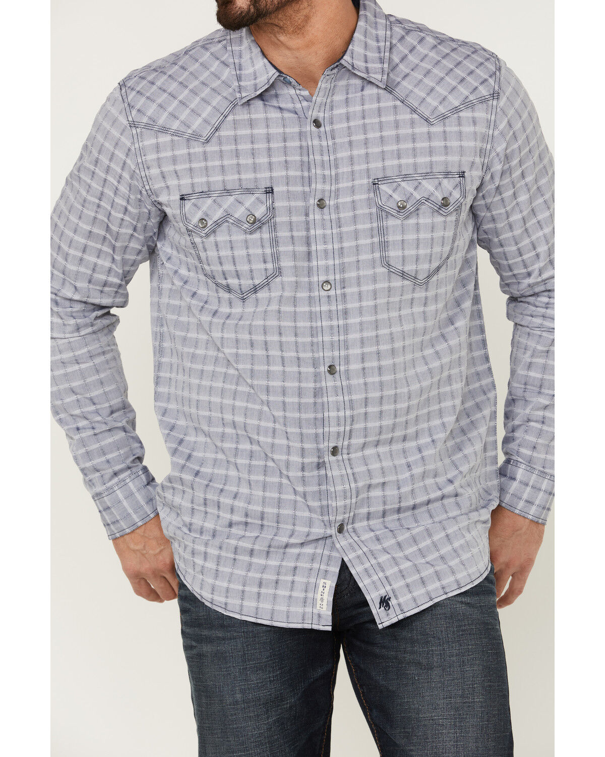 Image #3 - Moonshine Spirit Men's Jail Break Plaid Long Sleeve Snap Western Shirt, Navy, hi-res