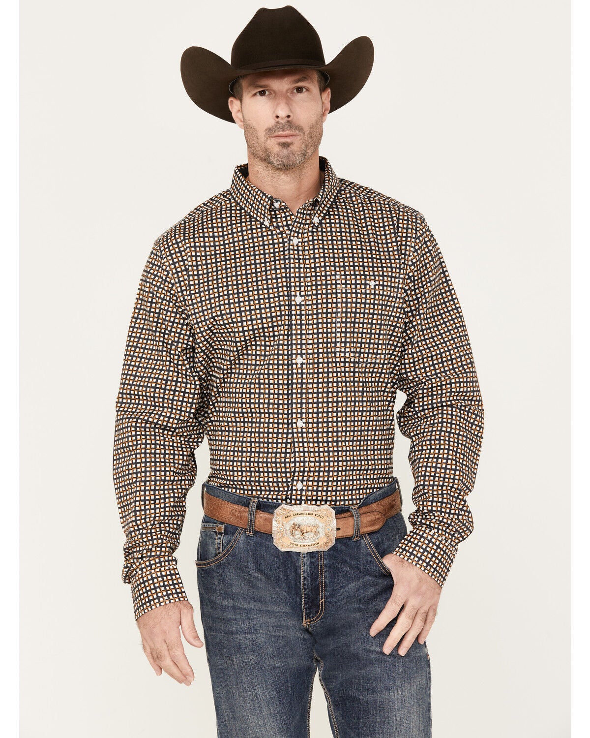 RANK 45&reg; Men's Lightning Geo Print Long Sleeve Button-Down Stretch Western Shirt, White, hi-res