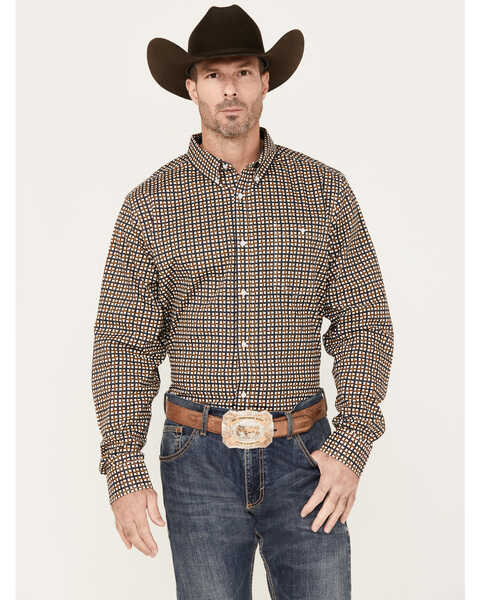 RANK 45® Men's Lightning Geo Print Long Sleeve Button-Down Stretch Western Shirt, White, hi-res