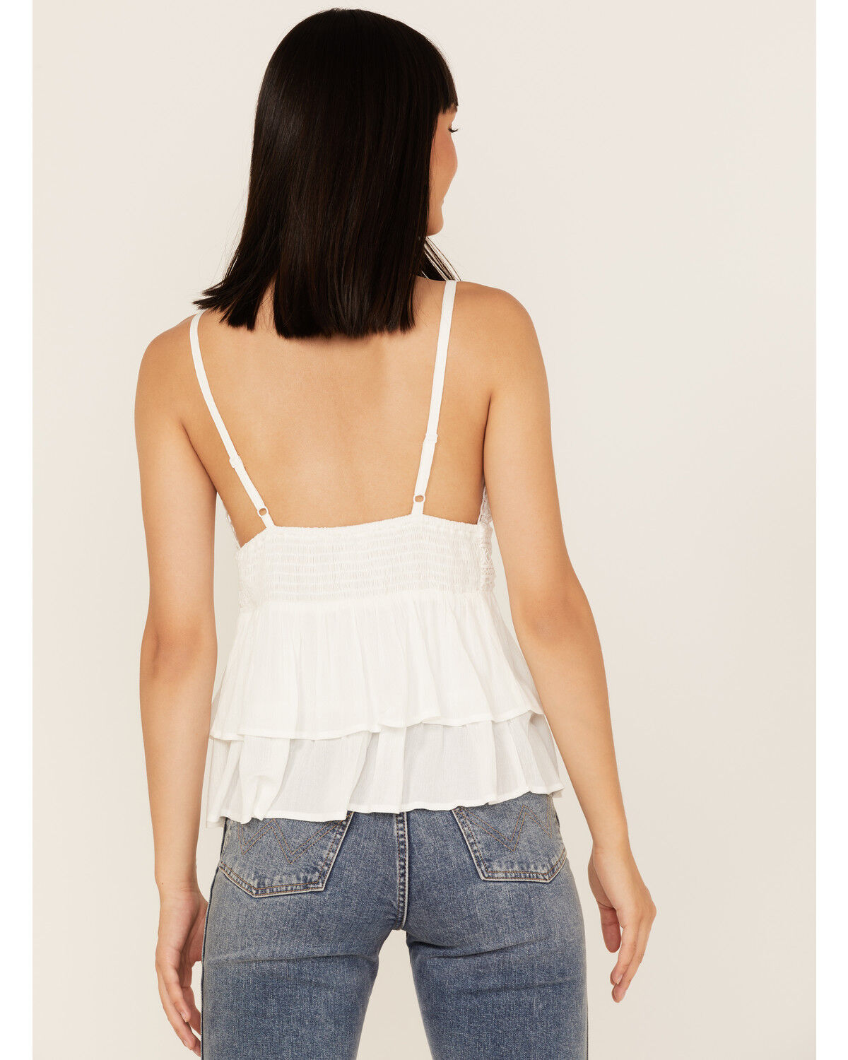 Image #4 - Tempted Women's Crochet Ruffle Crop Cami Top, White, hi-res