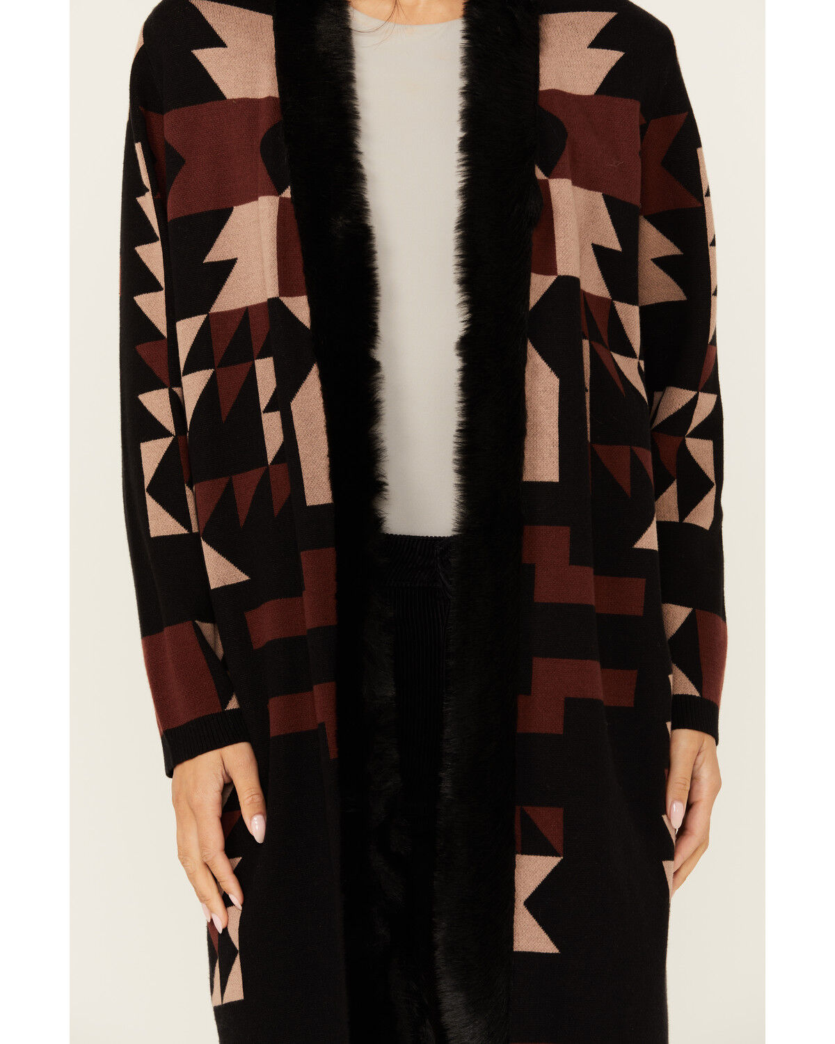 Image #3 - Shyanne Women's Fur Long Cardigan, Mahogany, hi-res