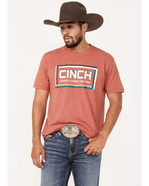 Cinch Men's Country & Cowboy Logo Short Sleeve Graphic T-Shirt, Red, hi-res