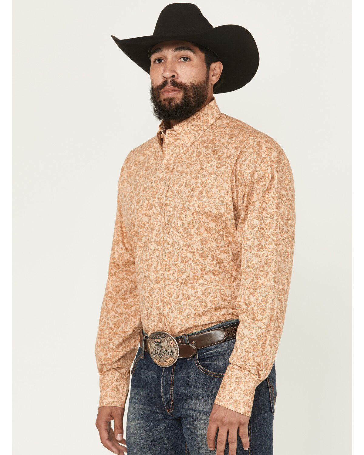 Image #2 - George Strait by Wrangler Men's Paisley Print Long Sleeve Button-Down Stretch Western Shirt - Tall, Brown, hi-res