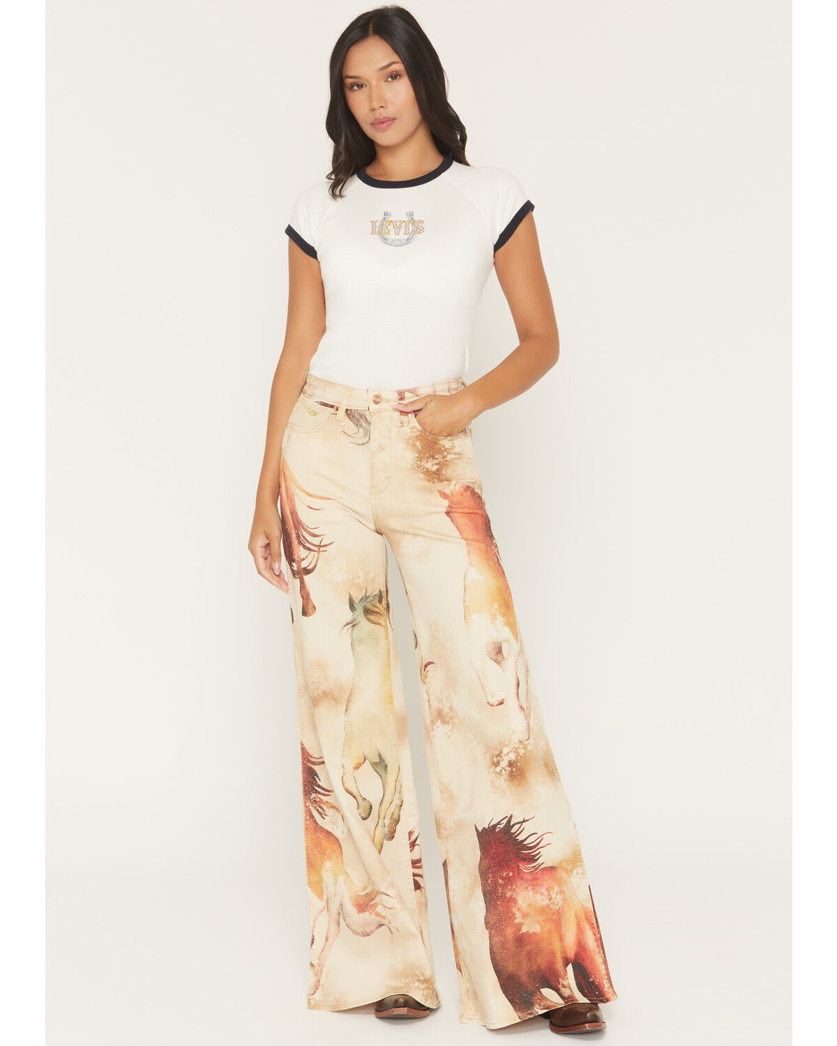 Image #1 - Wrangler X Lainey Wilson Women's High Rise Horse Wide Leg Stretch Denim Jeans, Multi, hi-res