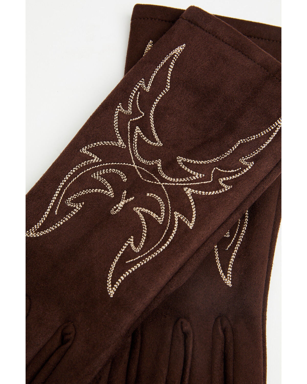 Image #2 - Idyllwind Women's Noel Oversized Boot Stitch Embroidered Faux Suede Gloves, Chocolate, hi-res