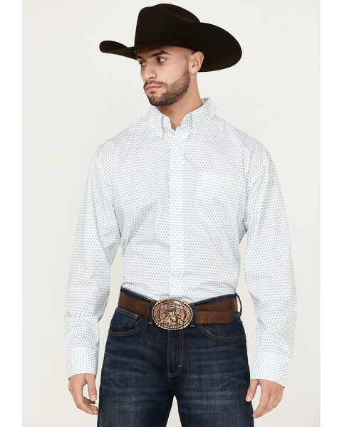 Image #1 - Wrangler Men's Classics Geo Print Long Sleeve Button-Down Western Shirt , White, hi-res
