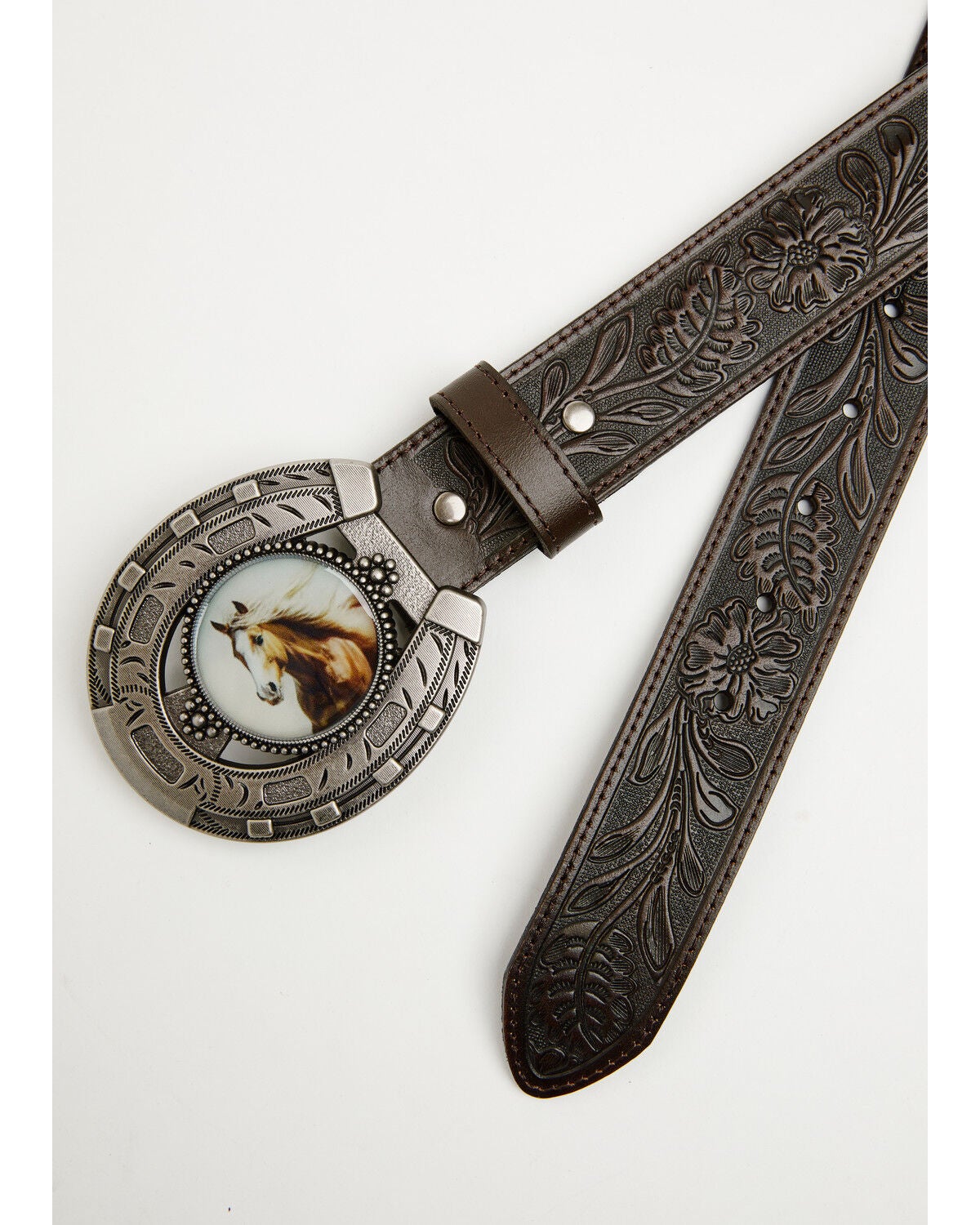 Image #2 - Shyanne Women's Arden Horseshoe Buckle Belt, Brown, hi-res