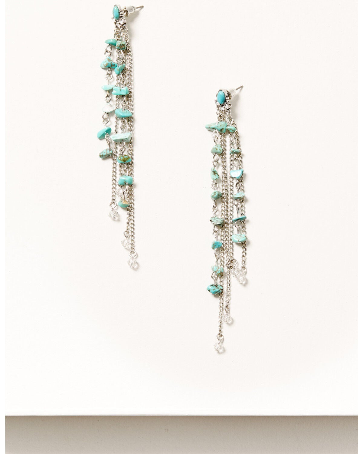 Image #1 - Shyanne Women's Silver & Turquoise Stone Fringe Earrings, Silver, hi-res