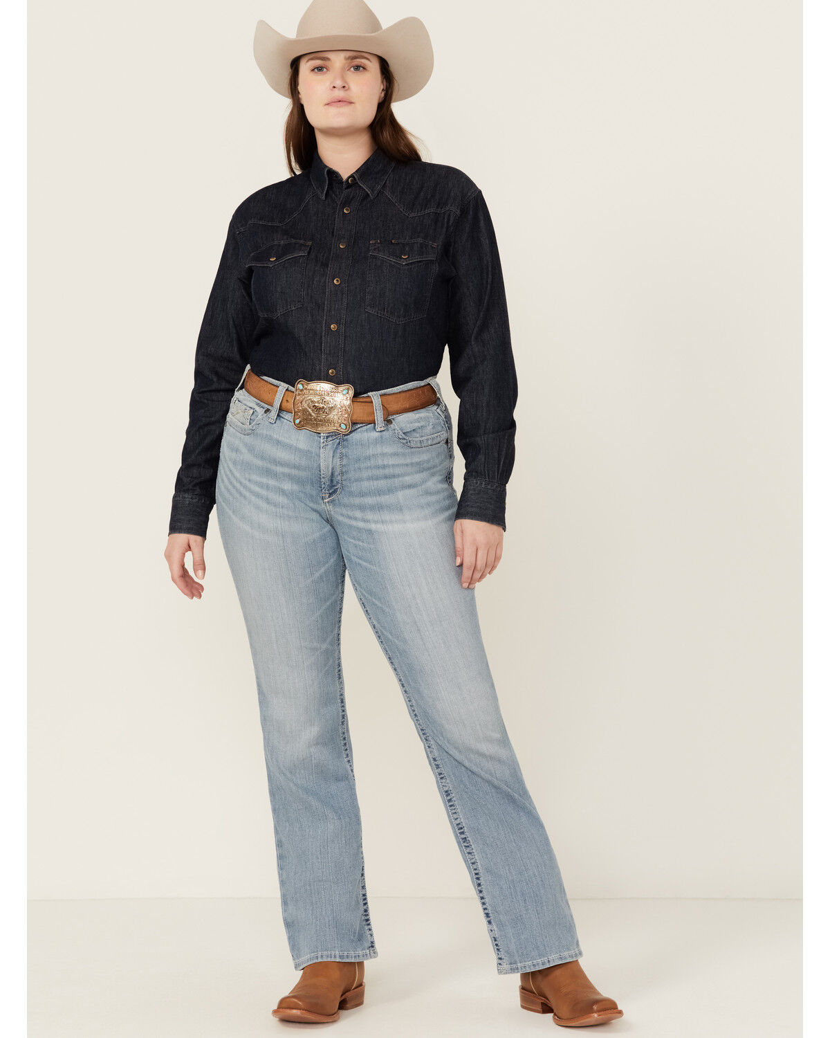 Image #1 - Ariat Women's Light Wash Mid Rise Kehlani Stretch Bootcut Jeans - Plus, Light Wash, hi-res