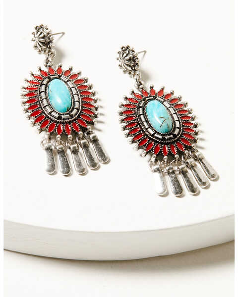Image #1 - Idyllwind Women's Bella Strada Antique Concho Drop Earrings , Red, hi-res