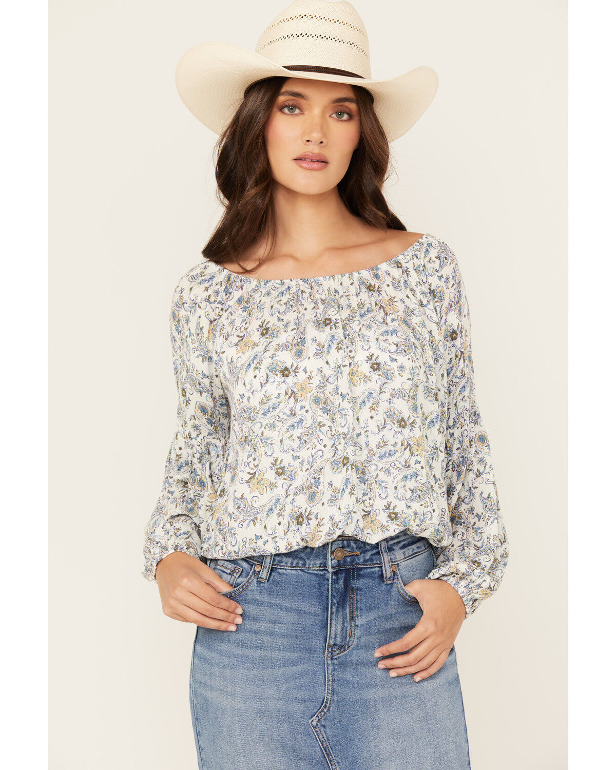 Image #1 - Wild Moss Women's Paisley Print Long Sleeve Top, Multi, hi-res