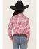 Panhandle Girls' Patchwork Print Long Sleeve Snap Western Shirt, Pink, hi-res