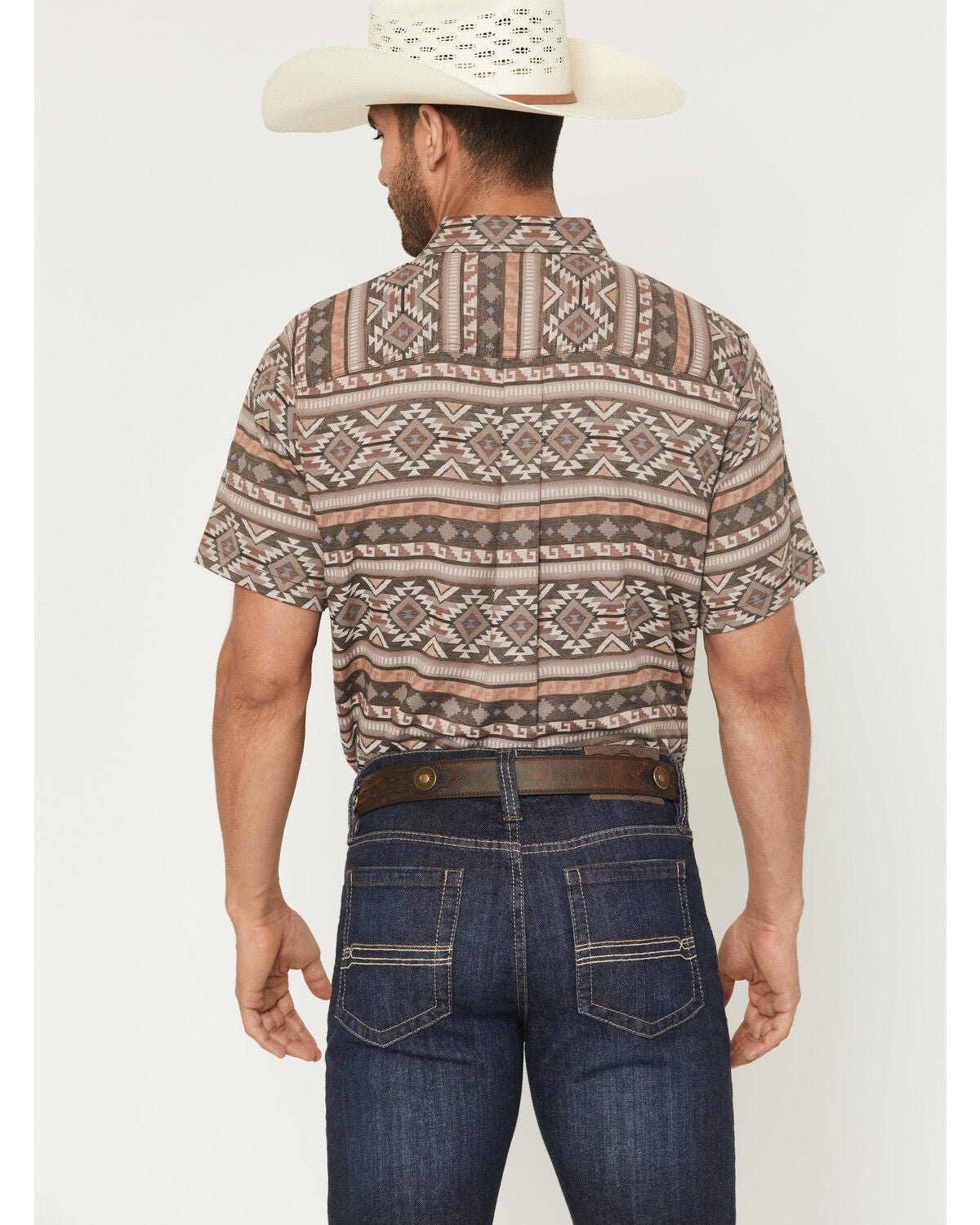 Image #4 - Cody James Men's Captain Southwestern Print Short Sleeve Button-Down Stretch Western Shirt, Brown, hi-res